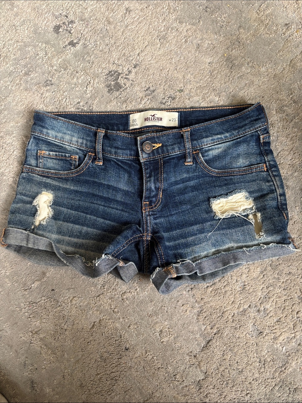 Hollister Women's Medium-Dark Blue Distressed Denim Cutoff Shorts
